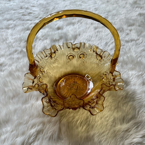 Fenton Other - Vintage Amber Art Glass Basket Thumbprint Ruffled Edge Fenton Dish